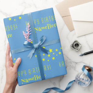 Papel De Presente Estrelas Douradas personalizadas e Lua Feliz Anive