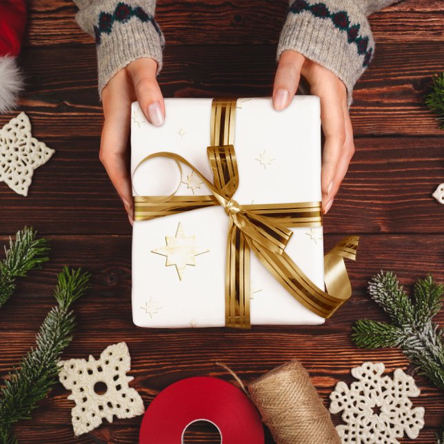 Papel De Presente Estrelas Douradas | Presentes de Hanukkah de Natal (Criador carregado)