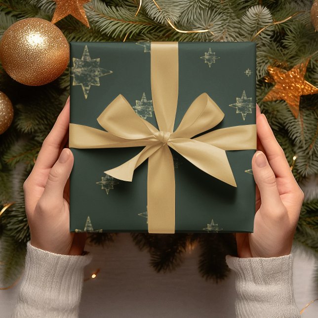 Papel De Presente Estrelas Douradas | Verde profundo | Presentes de  (Criador carregado)