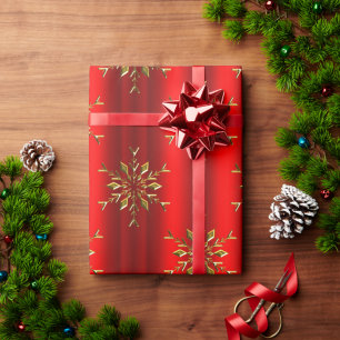 Papel De Presente Estrelas Dourados do floco de neve no Natal
