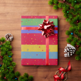 Papel De Presente Estrelas e faixas coloridas