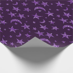 Papel De Presente Estrelas e Lua Ametist Roxo Plum Sparkasse