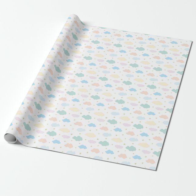 Papel De Presente Estrelas e Nuvens de Pastel (Desenrolado)