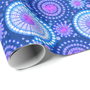 Papel De Presente Estrelas e pinhões, azul-cerâmico e branco