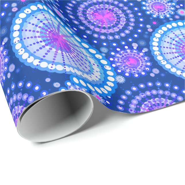 Papel De Presente Estrelas e pinhões, azul-cerâmico e branco (Ponta do rolo)
