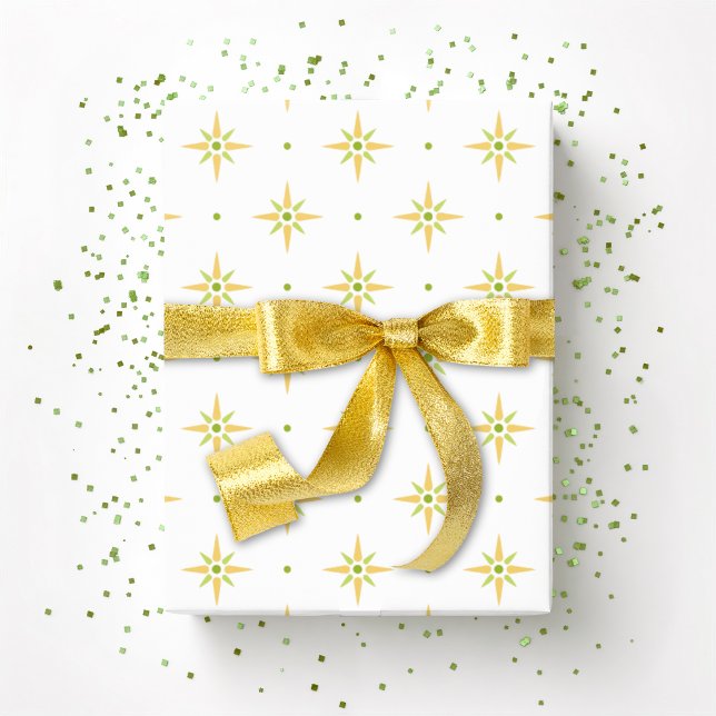 Papel De Presente Estrelas e Pontos em Palma e Amarelo (Criador carregado)