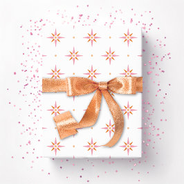Papel De Presente Estrelas e Pontos em Rosa e Laranja