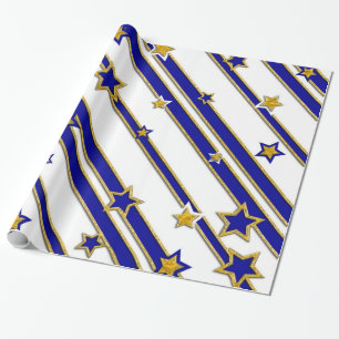 Papel De Presente Estrelas e riscas Padrões de ouro azul + suas idei