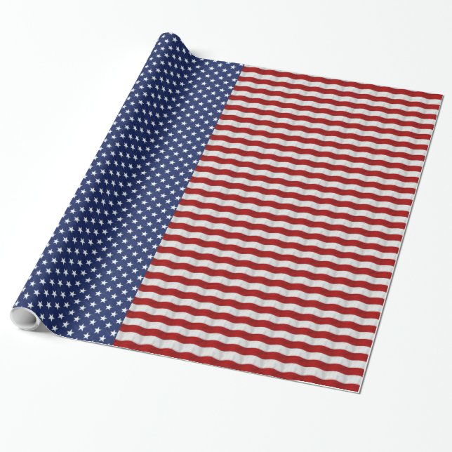 Papel De Presente Estrelas e Stripes Vermelho Branco e Azul Patrióti (Desenrolado)