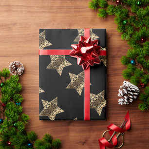 Papel De Presente Estrelas Elegantes de Natal com Padrão em Preto Do