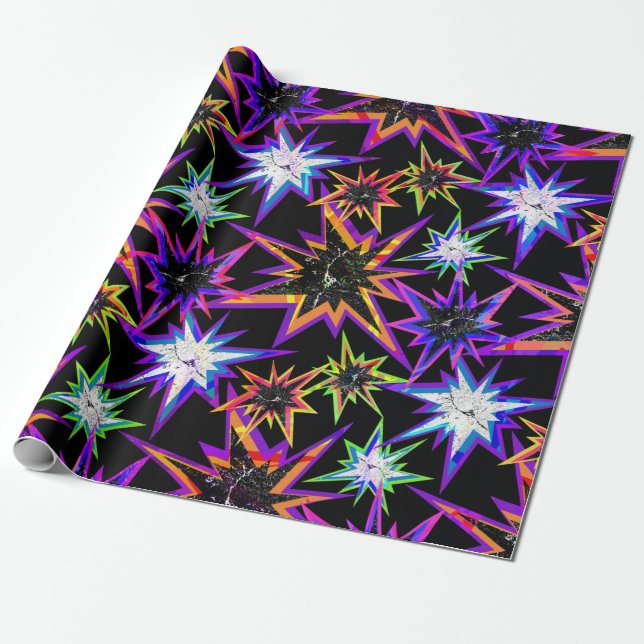 Papel De Presente Estrelas em preto. (Desenrolado)