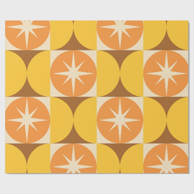 Papel De Presente Estrelas Explodindo em Círculos Laranja Amarelo de (Aberto)