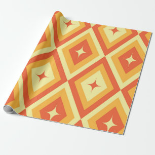 Papel De Presente Estrelas Explodindo em Diamantes Laranja Vermelho