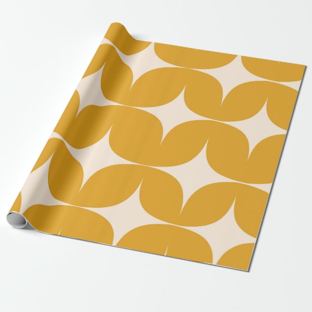 Papel De Presente Estrelas Explosivas Bege Modernas de Meados do Séc (Desenrolado)