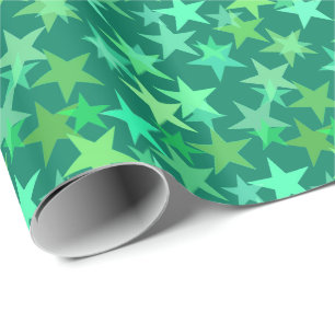 Papel De Presente Estrelas Geométricas Modernas, Emerald e Mint Gre