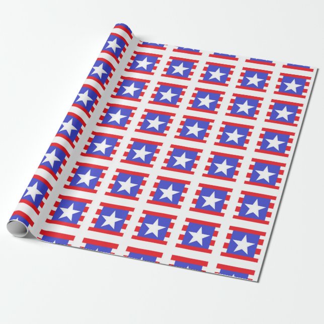 Papel De Presente Estrelas, listras e quadrados patrióticos (Desenrolado)