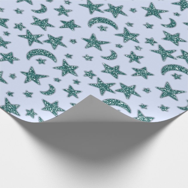 Papel De Presente Estrelas Lua Azul Pastel Celestial Marinho Spark T (Ponta)
