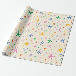 Papel De Presente Estrelas lúdicas e espirais coloridas