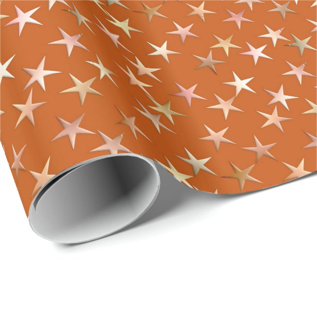 Papel De Presente Estrelas metálicas, ouro pálido e máscaras do (Ponta do rolo)