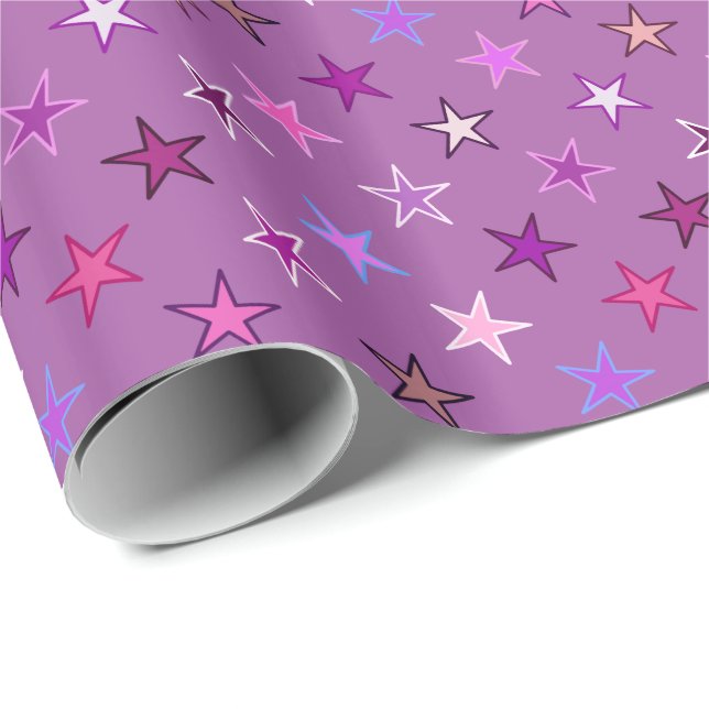 Papel De Presente Estrelas Modernas, Violeta, Ameixa e Rosa (Ponta do rolo)