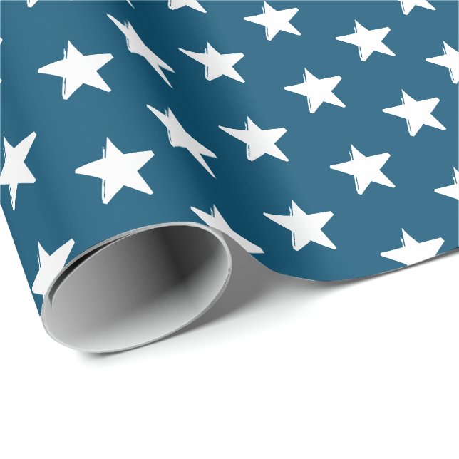 Papel De Presente Estrelas padrão branco e azul alto patriótico mode (Ponta do rolo)