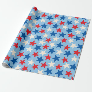Papel De Presente Estrelas Patrióticas Desenhadas à Mão
