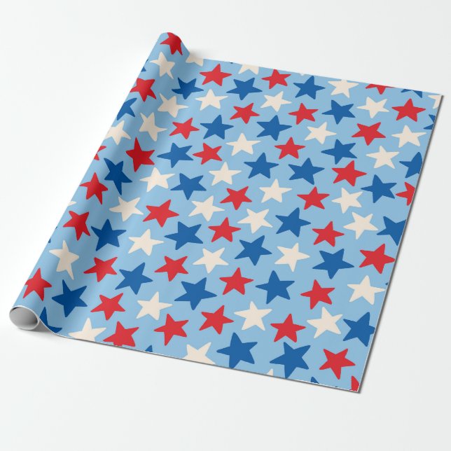 Papel De Presente Estrelas Patrióticas Desenhadas à Mão (Desenrolado)