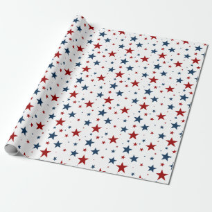 Papel De Presente Estrelas Patrióticas em Branco Vermelho e Padrão A