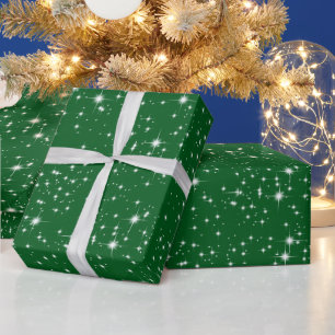 Papel De Presente Estrelas Piscantes de Natal em Verde