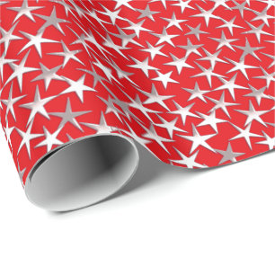 Papel De Presente Estrelas prateadas em vermelho escuro