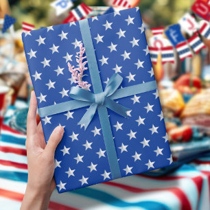 Papel De Presente Estrelas Prateadas Estreladas Sobre Azul Marinho A