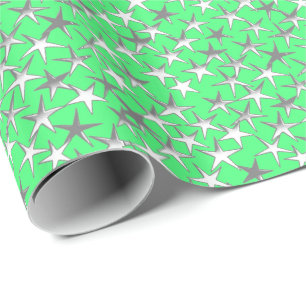 Papel De Presente Estrelas prateadas no verde limão