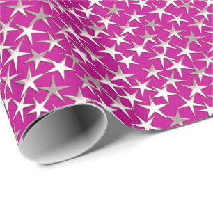 Papel De Presente Estrelas prateadas sobre roxo ametista