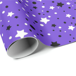 Papel De Presente estrelas pretas e brancas em roxo