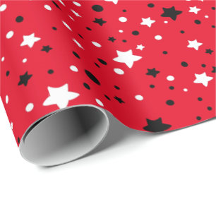 Papel De Presente estrelas pretas e brancas em vermelho
