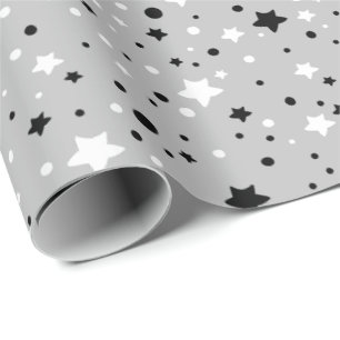 Papel De Presente estrelas pretas e brancas sobre a cinza