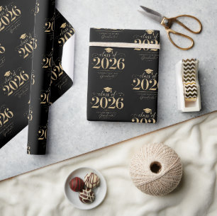 Papel De Presente Estrelas Pretas Elegantes de Ouro Turma de 2026 Gr