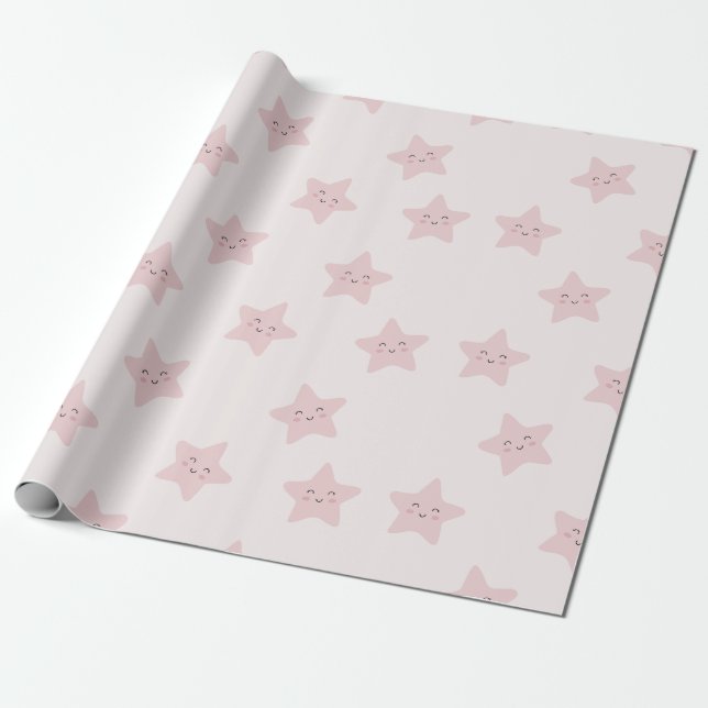 Papel De Presente Estrelas rosa adoráveis (Desenrolado)
