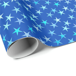 Papel De Presente Estrelas Satin, azul pálido sobre cobalto