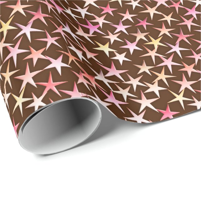 Papel De Presente Estrelas satíricas, cor-de-rosa com chocolate (Ponta do rolo)