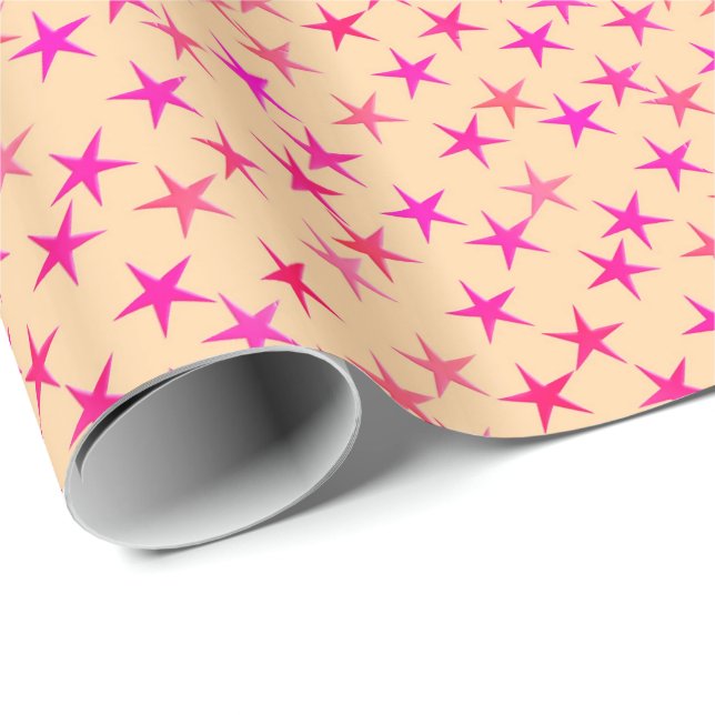 Papel De Presente Estrelas satíricas, tons de rosa em pêssego (Ponta do rolo)