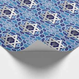 Papel De Presente Estrelas Silver de David Jewish Holidays presentes