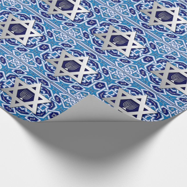Papel De Presente Estrelas Silver de David Jewish Holidays presentes (Ponta)