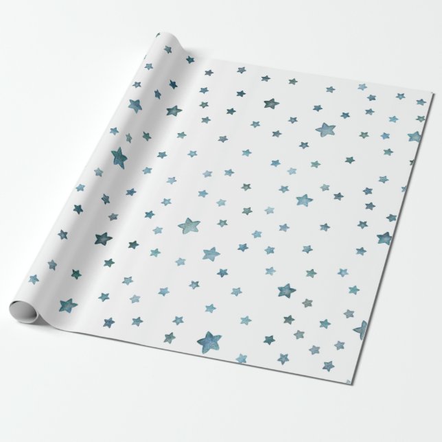 Papel De Presente Estrelas Verdes Azuis (Desenrolado)