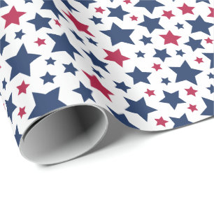 Papel De Presente Estrelas Vermelhas e Azuis - Padrão de bandeira Am