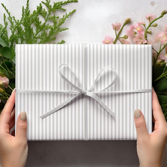 Papel De Presente Estrias De Cinzas De Pérolas Elegantes (Elegant Striped Wrapping in Pearl Gray & White. Chic & Timeless. For All Occasions and  All Ages.)