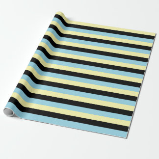 Papel De Presente Estrias de cor amarela clara, preta e azul pastel