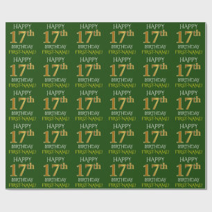 Papel De Presente Esverdeie, ANIVERSÁRIO FELIZ Dourado do falso "17