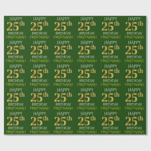 Papel De Presente Esverdeie, ANIVERSÁRIO FELIZ Dourado do falso "25