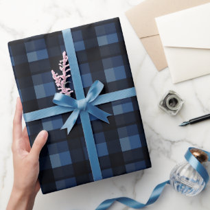 Papel De Presente Eterno Elegante Xadrez Azul Clássica